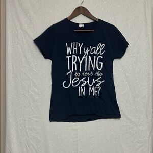 Gildan Heavy Cotton Navy Shirt with White Design